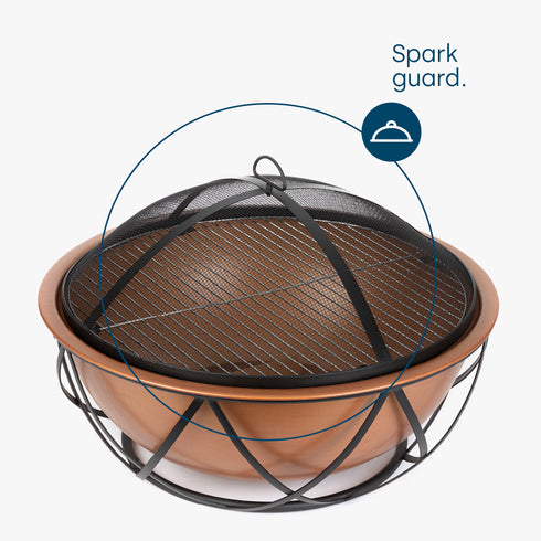 Volida Bowl Fire Pit with BBQ Grill - Copper